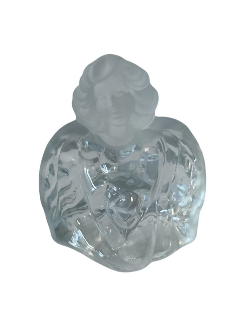Clear Frosted Glass Angel Figurine Praying Cherub Floral Robe 4 In